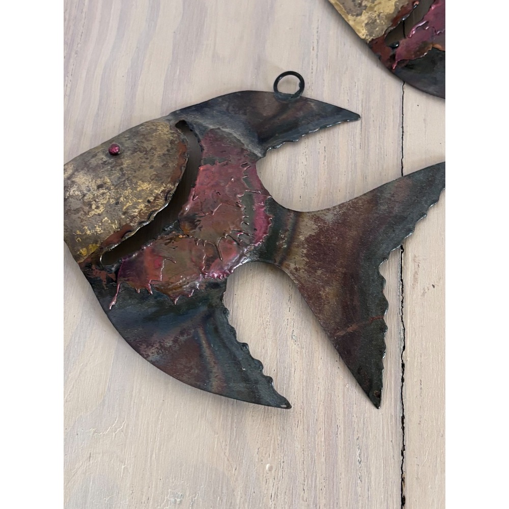 Vintage Brutalist Mixed Metal Angel Fish Wall Art Set 3 Made in Mexico MCM Folk - Picture 11 of 11